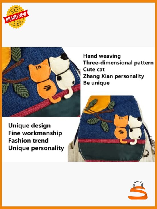 Bohemian Canvas Backpack Purse Adjustable Sling Bag Woven Tapestry Pattern
